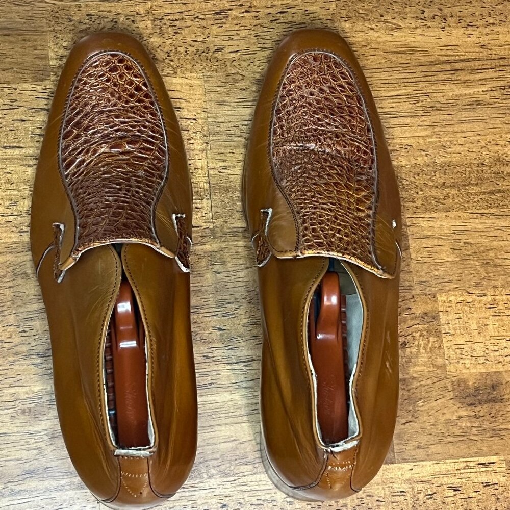 Verde Men's Brown Crocodile Embossed Leather Dress Loafers 7.5 M 55010
